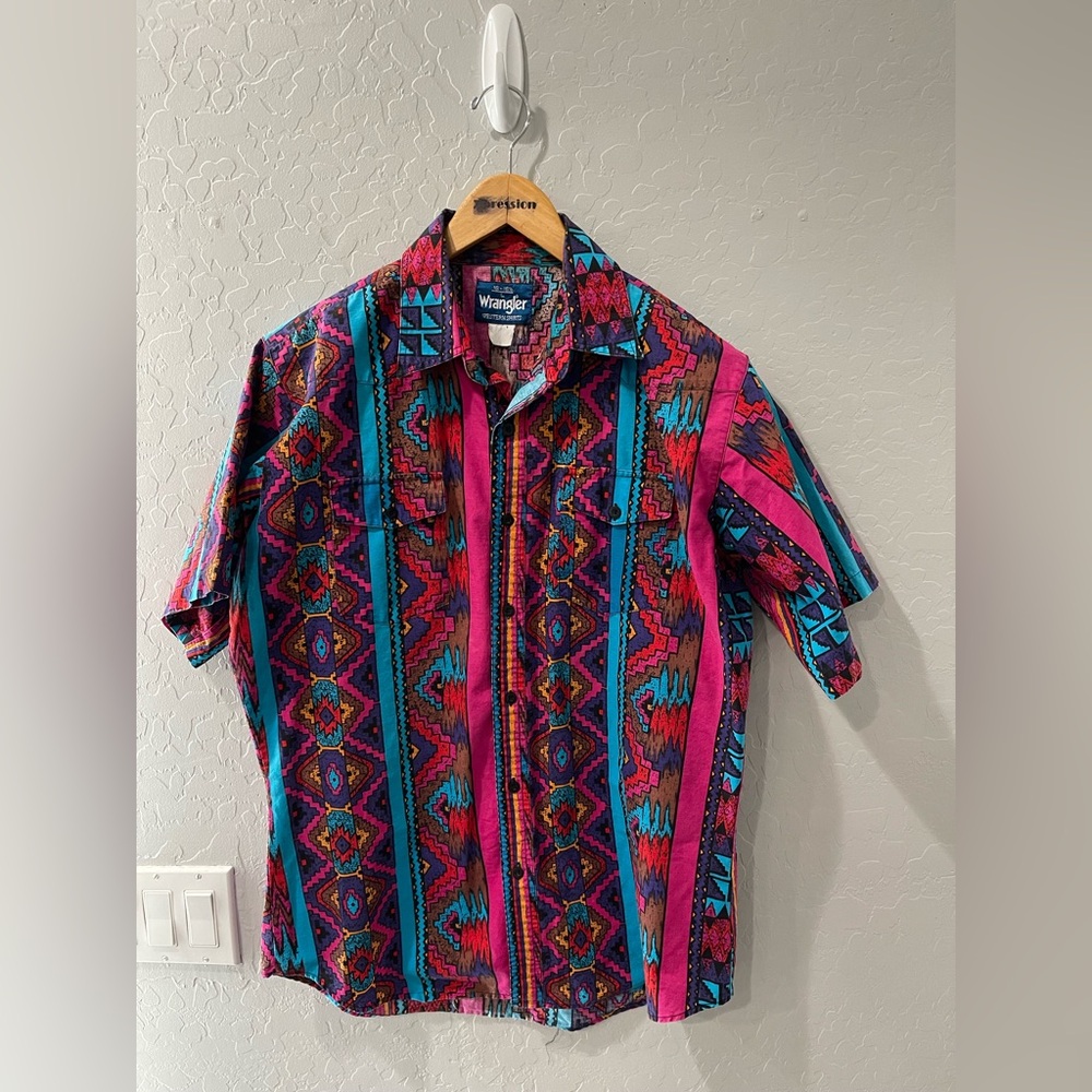 Vintage‎ Wrangler Western “Aztec” Print Shirt 16-16.5 Large